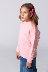 Girl's Tomato Knitted Pullover With A Round Neck And Long Sleeves