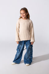 Girl's Basic Plain Pullover With A Round Neck And Long Sleeves