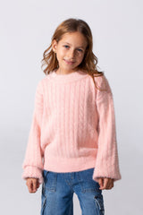 Girl's Basic Plain Pullover With A Round Neck And Long Sleeves