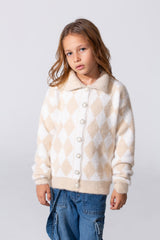 Girl's Jumper Pullover With Front Buttons And Long Sleeves