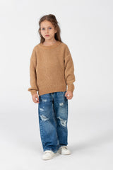 Girl's Velvet Pullover With Round Neck And Long Sleeves