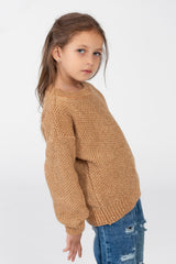 Girl's Velvet Pullover With Round Neck And Long Sleeves
