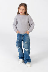 Girl's Velvet Pullover With Round Neck And Long Sleeves