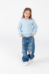 Girl's Velvet Pullover With Round Neck And Long Sleeves