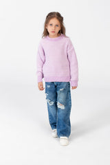 Girl's Velvet Pullover With Round Neck And Long Sleeves
