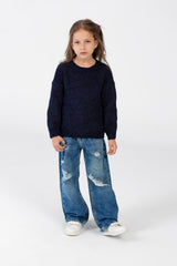 Girl's Velvet Pullover With Round Neck And Long Sleeves