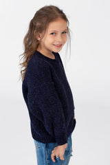 Girl's Velvet Pullover With Round Neck And Long Sleeves