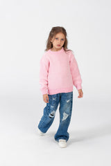 Girl's Velvet Pullover With Round Neck And Long Sleeves
