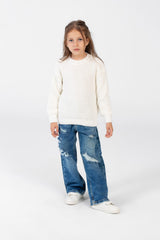 Girl's Velvet Pullover With Round Neck And Long Sleeves