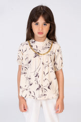 Girls Regular Fit Floral Blouse With A Chain Around The Neck