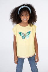 Girls Regular Fit Cut Blouse With A Round Neck And A Butterfly Print On The Front