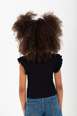 تي شيرت للبنات بكشكش على الكتف ومادة فريدة