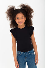 تي شيرت للبنات بكشكش على الكتف ومادة فريدة