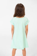 Girl's Panda Print Front Pockets Round Neck Short Sleeves Dress