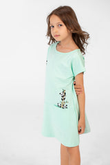 Girl's Panda Print Front Pockets Round Neck Short Sleeves Dress