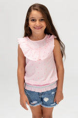 Girls Tomato Summer Doted Blouse Made Of Cotton Material And A Modern Cut In Pink