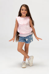 Girls Tomato Summer Doted Blouse Made Of Cotton Material And A Modern Cut In Pink