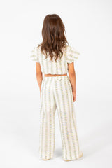 Girl's Striped Outfit Croped Ruffles On The Shoulder
