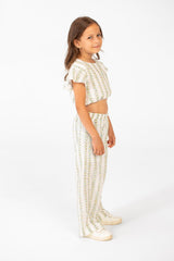 Girl's Striped Outfit Croped Ruffles On The Shoulder
