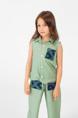 Girl's Printed Pockets Cut Outfit Practical And Comfortable
