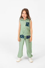 Girl's Printed Pockets Cut Outfit Practical And Comfortable