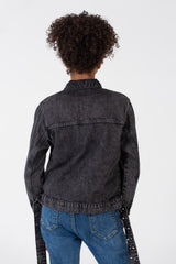 جاكيت جينز فضفاض للفتيات مع جيوب وأزرار أمامية