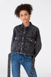 Girls Slouchy Denim Jacket With Pockets And Front Buttons