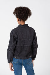 جاكيت جينز بنات واسع بقصة عصرية وجيوب أمامية