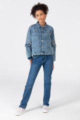 Girl's Slouchy Denim Jacket With A Modern Cut And Front Pockets