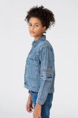 Girl's Slouchy Denim Jacket With A Modern Cut And Front Pockets