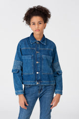 Girl's Slouchy Denim Jacket With A Modern Cut And Front Pockets