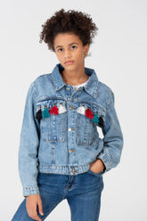 Girl's Denim Jacket With Long Sleeves And Buttons On The Front