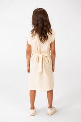 Girl's Basic Fabric Dress With A Shoulder Frill And Middle Strap