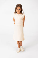 Girl's Basic Fabric Dress With A Shoulder Frill And Middle Strap