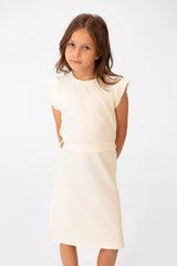 Girl's Basic Fabric Dress With A Shoulder Frill And Middle Strap