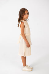 Girl's Basic Fabric Dress With A Shoulder Frill And Middle Strap