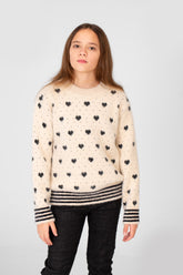 Girl's Round Neck Pullover With Hearts Printed In Practical Material