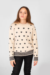 Girl's Round Neck Pullover With Hearts Printed In Practical Material