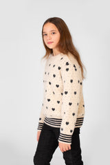Girl's Round Neck Pullover With Hearts Printed In Practical Material