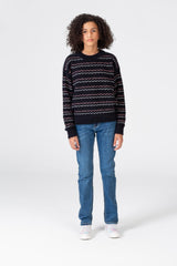 Girl's Striped Pullover With Round Neck And Long Sleeves