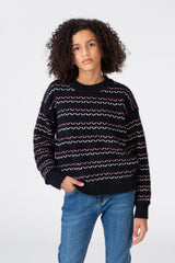 Girl's Striped Pullover With Round Neck And Long Sleeves