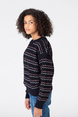 Girl's Striped Pullover With Round Neck And Long Sleeves