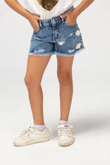 Girls Slouchy Five Pockets Denim Cuting Shorts
