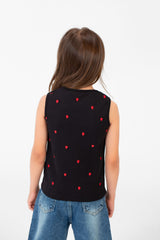 Girl's Summer Round Neck Heart Print Cut T-shirt Comfortable And Practical