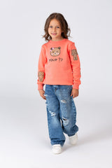 Girl's Round Neck Long Sleeves Sweatshirt Printed In Melton Material