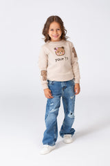 Girl's Round Neck Long Sleeves Sweatshirt Printed In Melton Material
