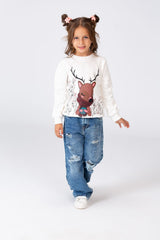 Girl's Round Neck Sweatshirt Printed In Melton Material