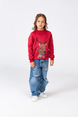 Girl's Round Neck Sweatshirt Printed In Melton Material