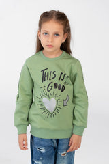 Girls' sweatshirt with a round neck and a print on the front