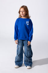 Girl's Milton Long Sleeves Slim Fit Round Neck Sweatshirt With Heart Print On The Front